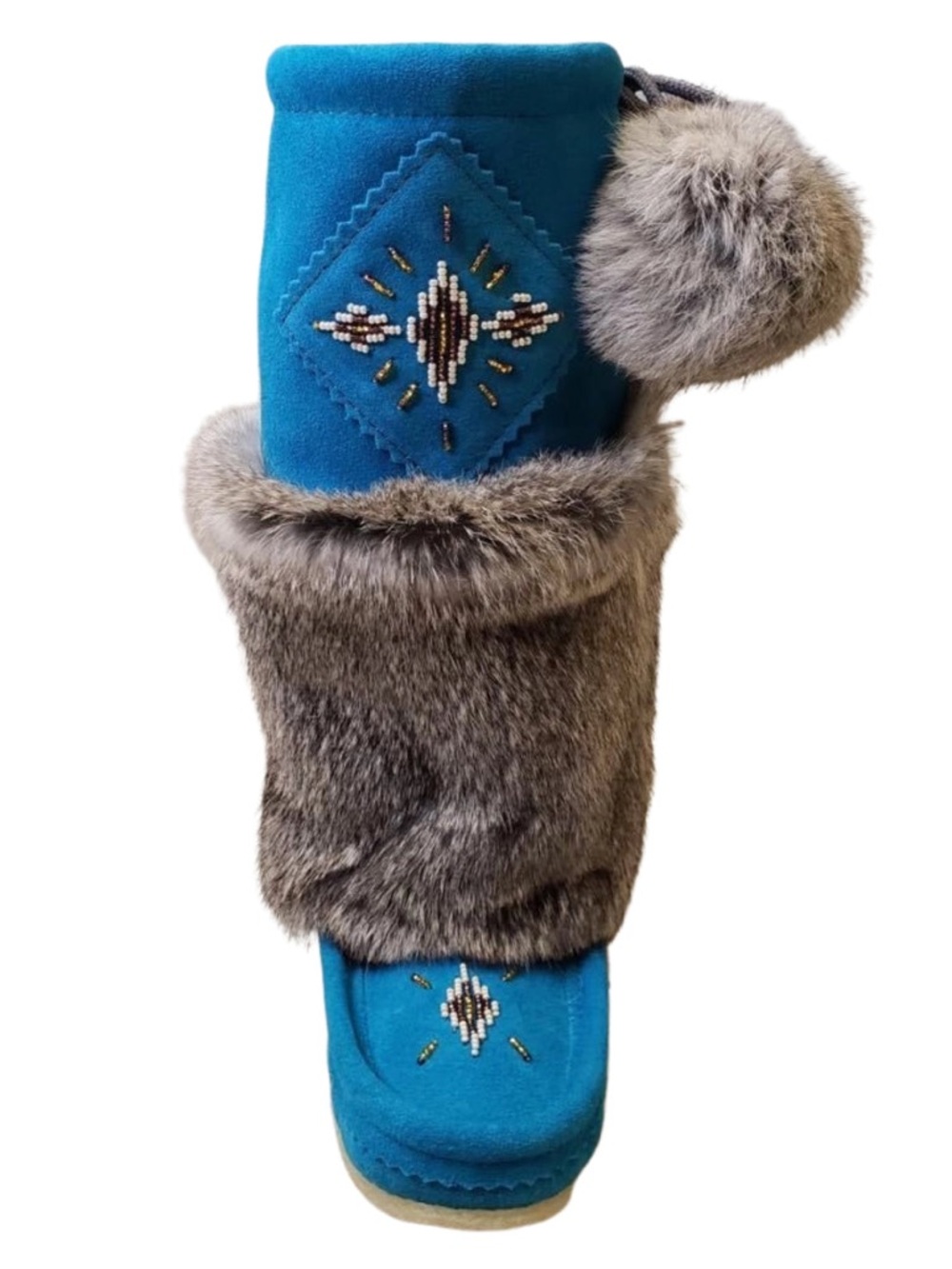 Size 7 Turquoise Beaded Rabbit Fur Trim Authentic Mukluks